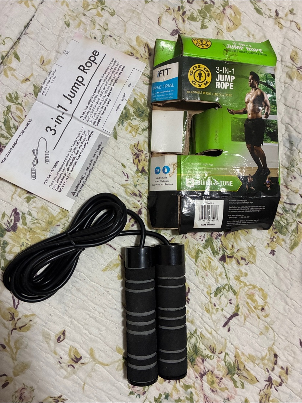 Gold's Gym 3-in-1 Jump Rope with Black Foam Handles